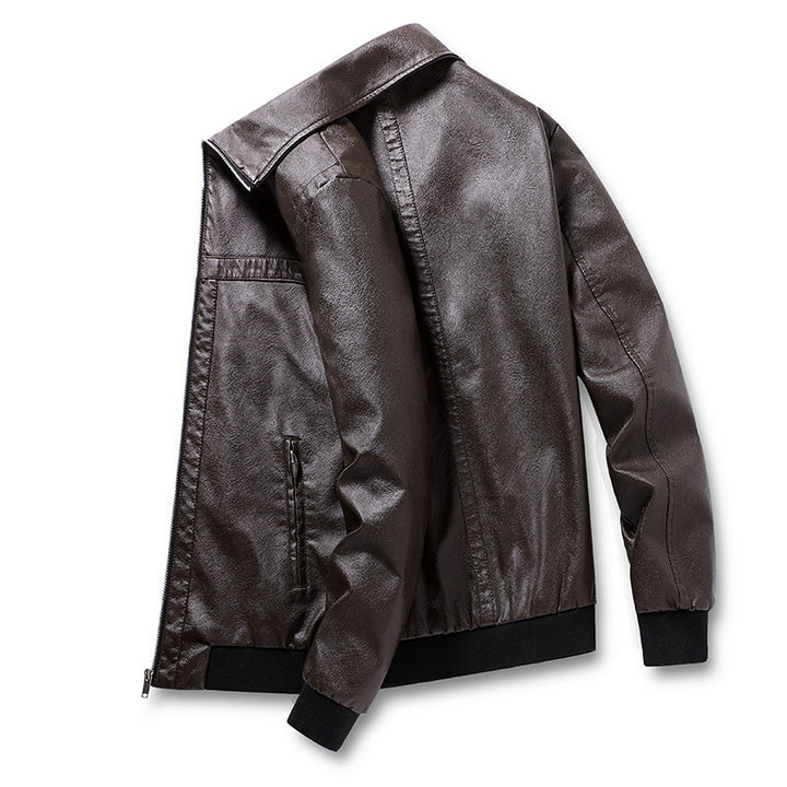 Men's faux leather bomber jacket with ribbed cuffs, stand-up collar and concealed zipper pockets Mune Fashion