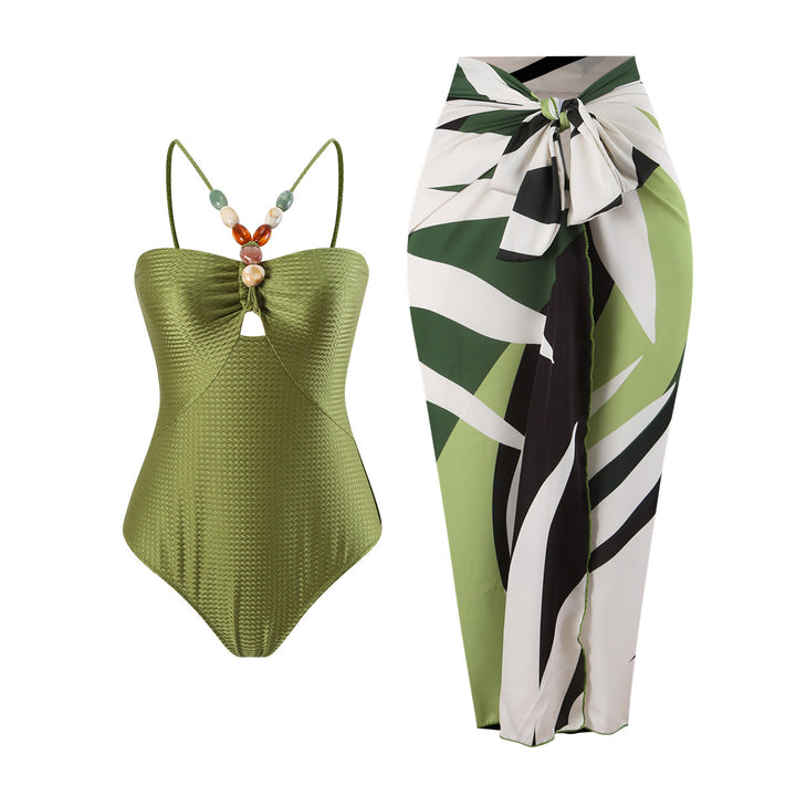 Women's One-Piece Swimsuit with Fashionable Jewelry Details Mune Fashion