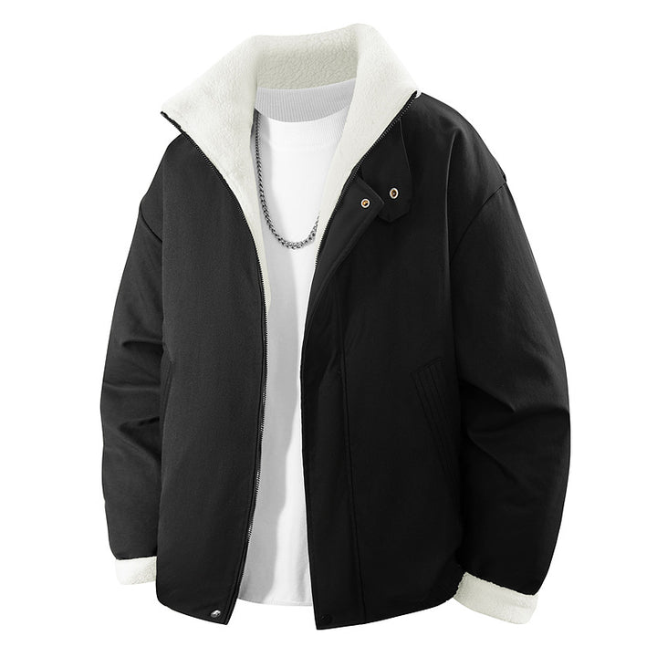 Men's  plush-lined stand-collar insulated zip jacket with snap throat tab Mune Fashion