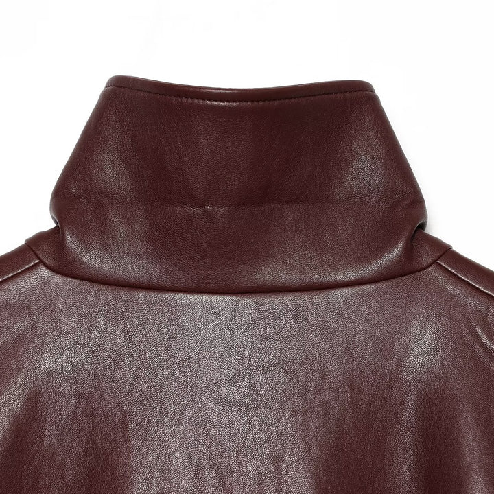 Women's Cropped Boxy Bomber Jacket in shiny leather look with high funnel collar Mune Fashion