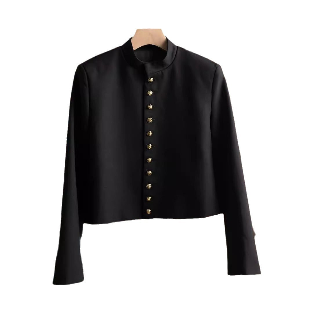 Women's Fashion Jacket with Stand-up Collar and Gold Buttons Mune Fashion