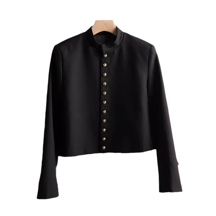 Women's Fashion Jacket with Stand-up Collar and Gold Buttons Mune Fashion