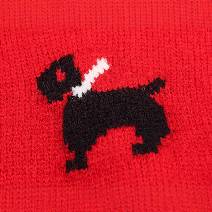 Women's Knitted Short Jacket with Integrated Scarf and Dog Intarsia Mune Fashion