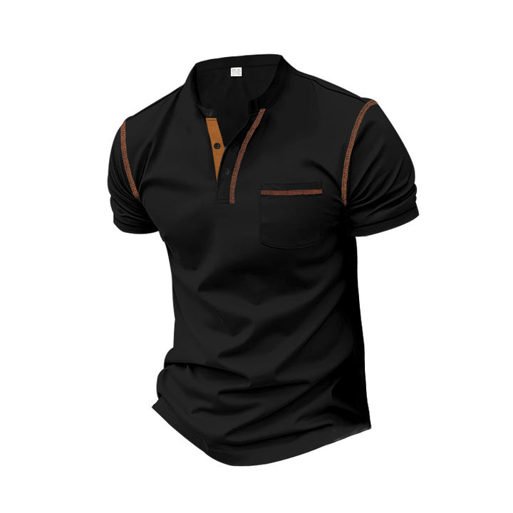 Men's short-sleeve polo in Henley style with stand-up collar, chest pocket and contrast stitching Mune Fashion