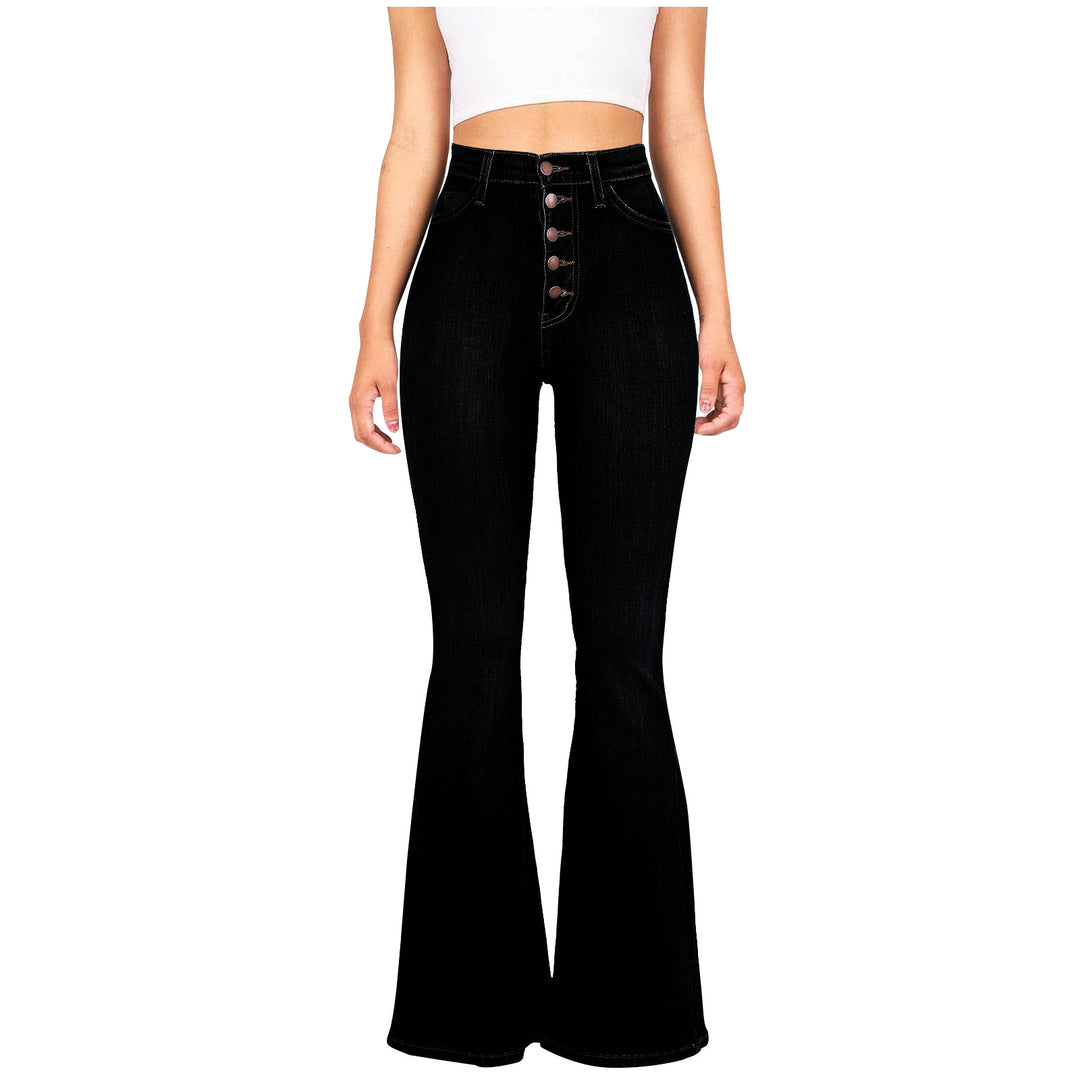 Women's nan high-waist jeans with flared hem, fitted cut and decorative button placket Mune Fashion