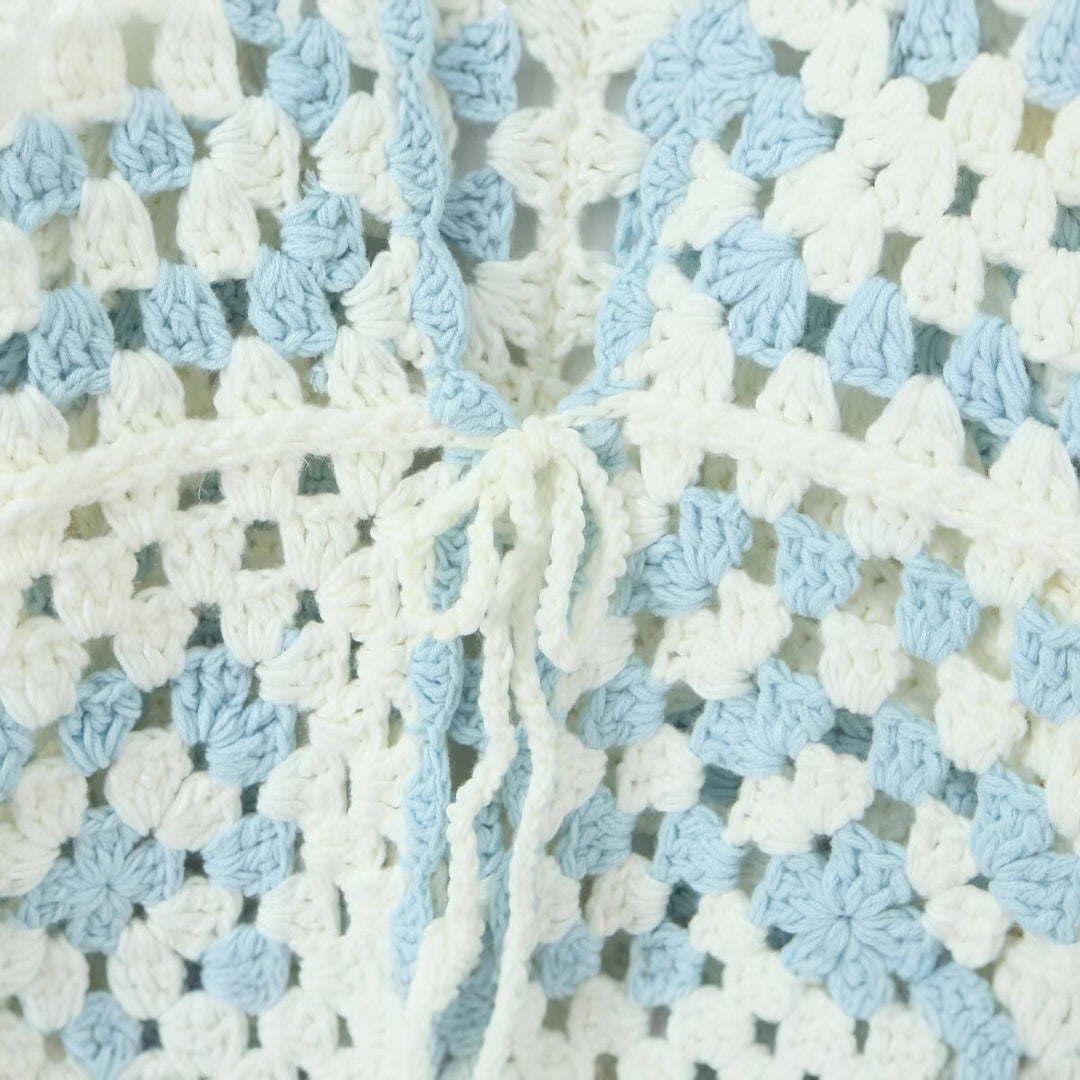 Women Crocheted Granny-Square Cardigan with Wide Sleeves and Ties Mune Fashion