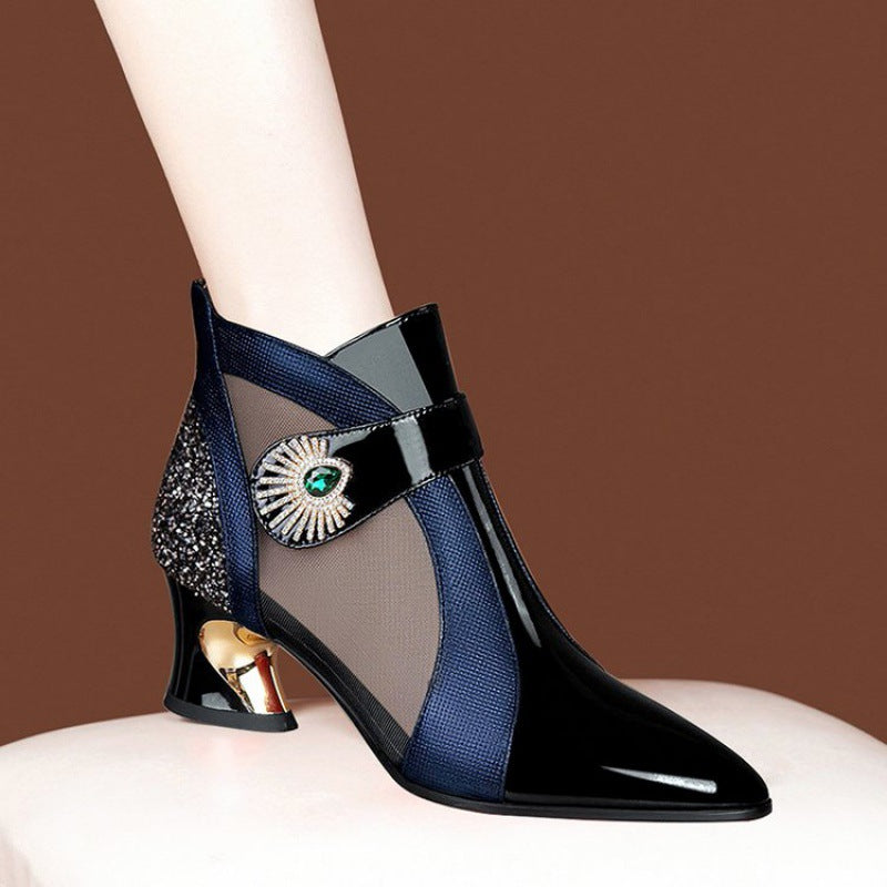 Women's elegant mesh ankle boots with embellishment and curved heel Mune Fashion