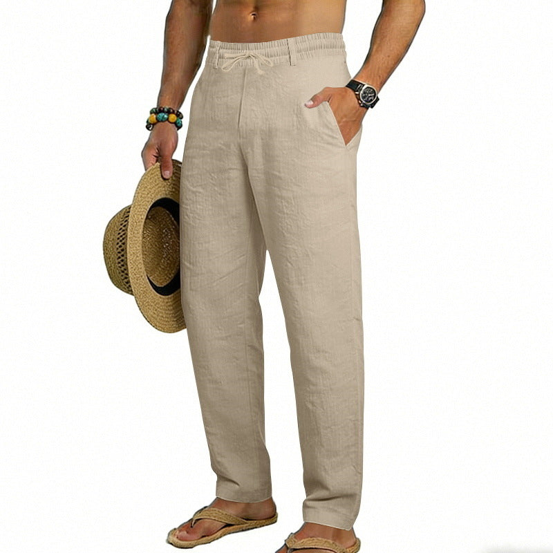 Men's airy linen relaxed pants with elastic comfort waistband and straight leg Mune Fashion
