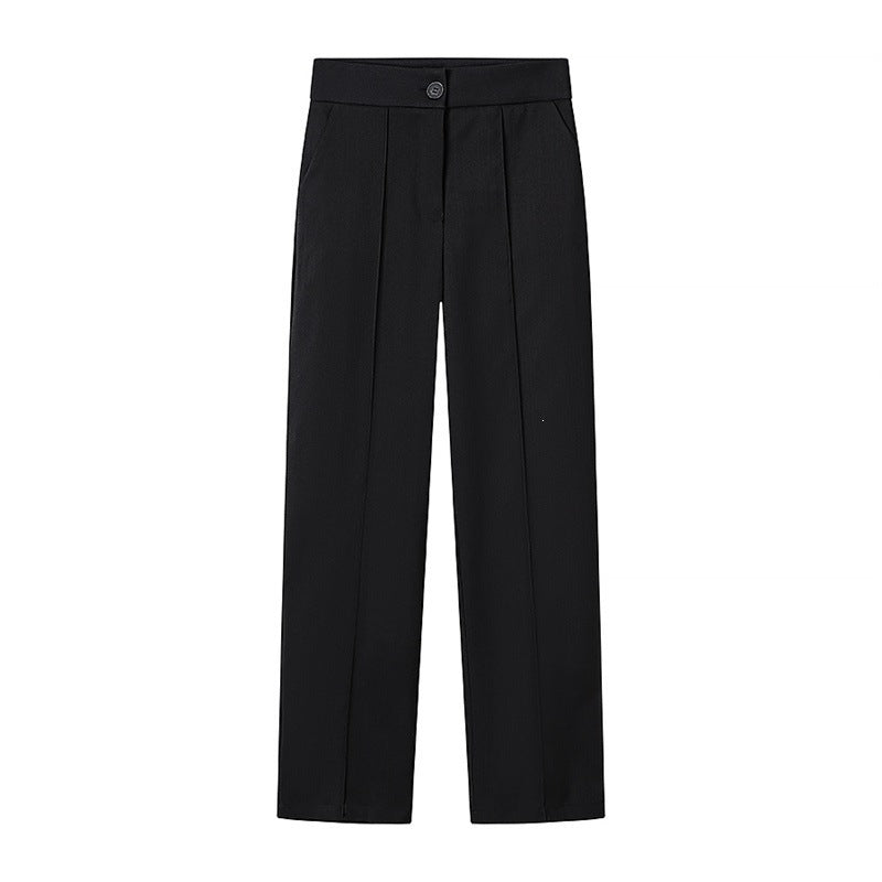 Women High-waisted Straight Pleated Trousers with Concealed Button Placket and Pressed Fold Mune Fashion
