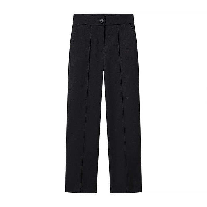 Women High-waisted Straight Pleated Trousers with Concealed Button Placket and Pressed Fold Mune Fashion