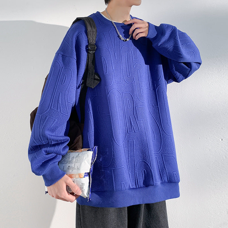 Men's Oversized Structured Knit Sweatshirt with Embossed Tone-on-Tone Lettering Mune Fashion