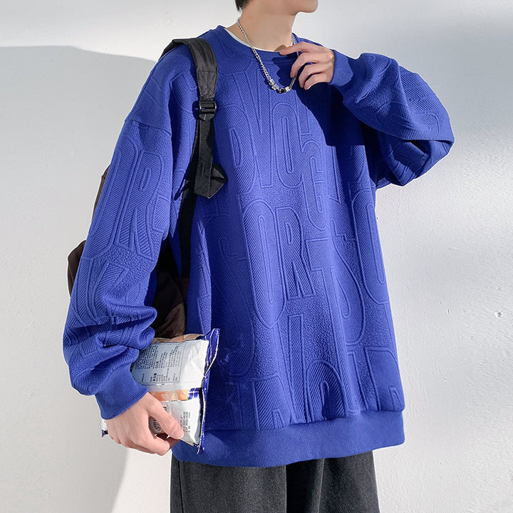 Men's Oversized Structured Knit Sweatshirt with Embossed Tone-on-Tone Lettering Mune Fashion