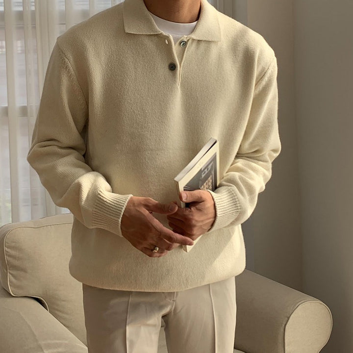 Men's Elegant Knit Sweater with Stand-up Collar and Button Placket Mune Fashion