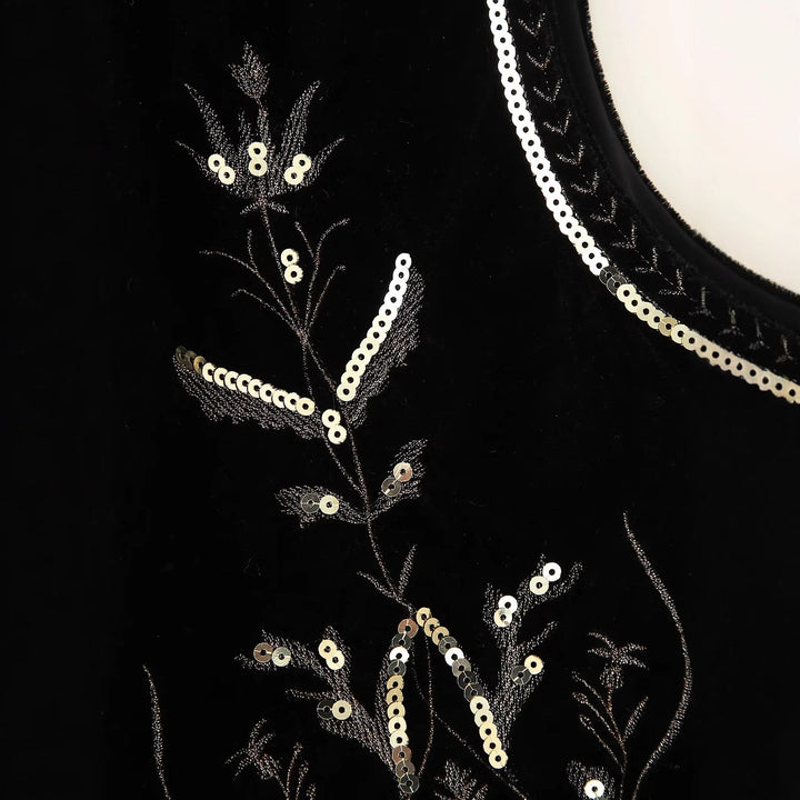 Ladies embroidered velvet vest with sequin embellishment, V-neck and tailored fit Mune Fashion