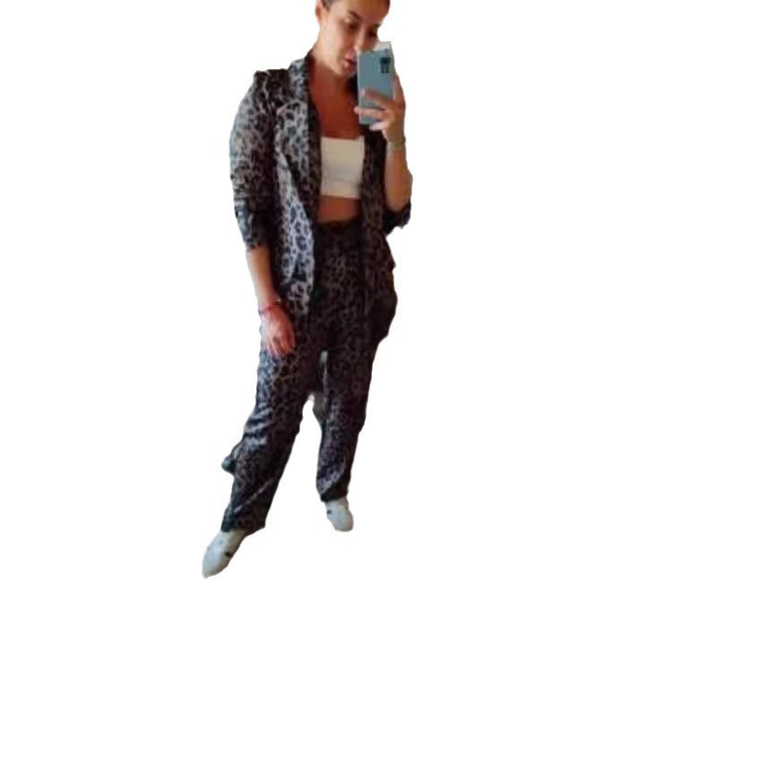 Women Elegant Leopard Print Suit Set Mune