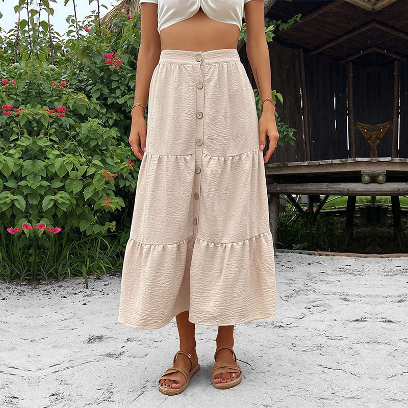 Women's tiered midi skirt with full button placket and high waistband Mune Fashion