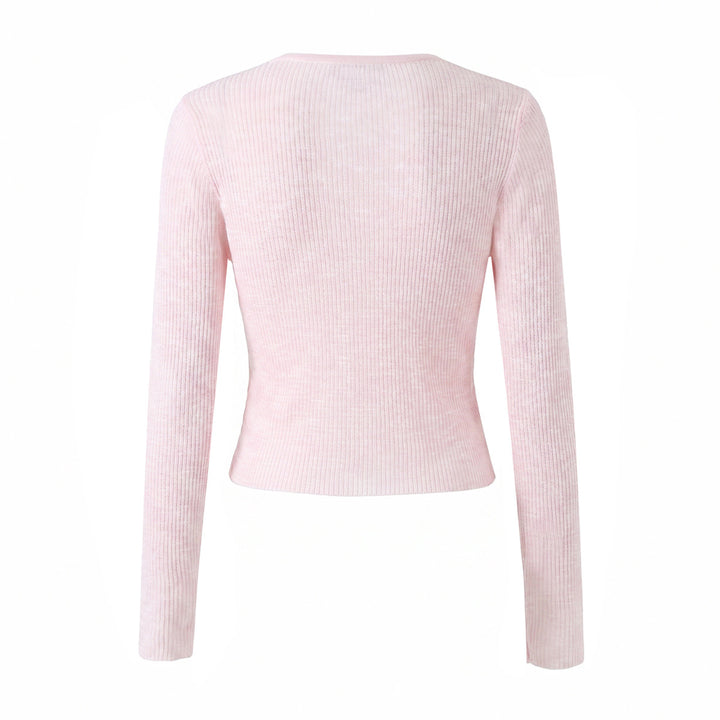 Women Cropped Fine Knit Cardigan with V-Neck, Tie Strap and Decorative Bows Mune Fashion