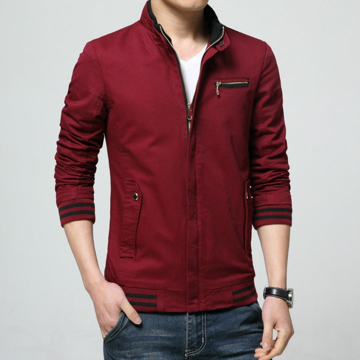 Men's sporty-elegant Harrington jacket with stand-up collar, zippered pocket, and striped ribbed cuffs Mune Fashion