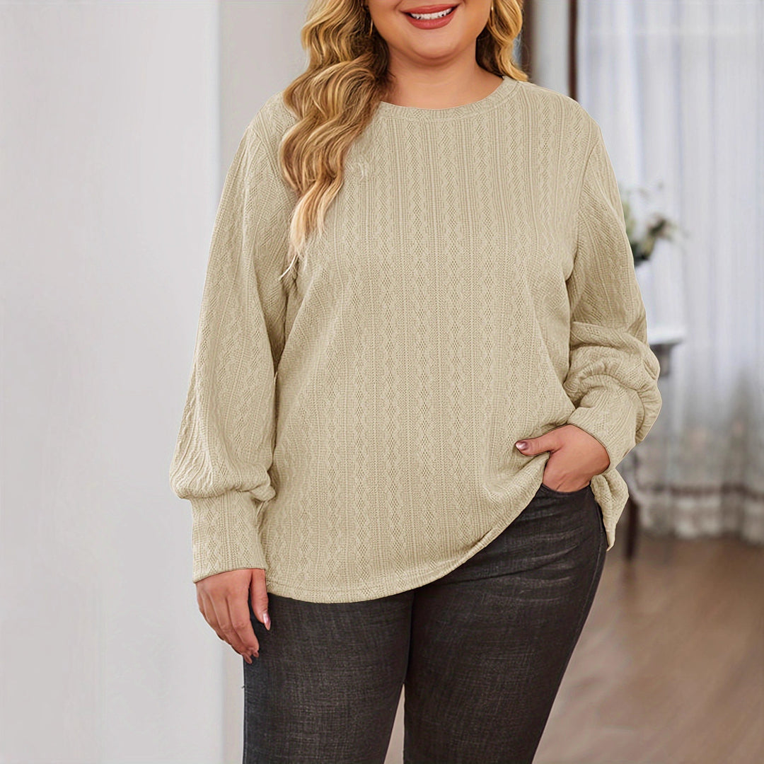 Women Textured Oversized Knit Sweater with Round Neck and Balloon Sleeves Mune Fashion