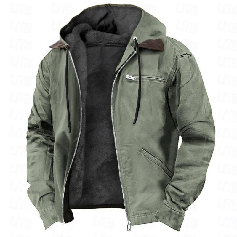Men's Padded Hooded Leather Jacket with Teddy Lining and Chest Zipper Pocket Mune Fashion