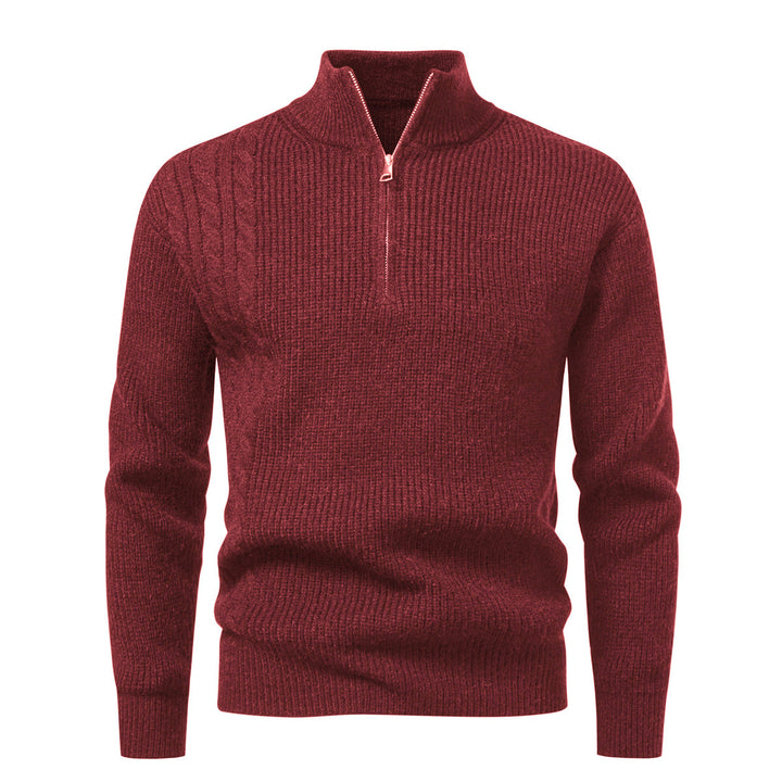 Men's fine-knit half-zip pullover with standing collar, ribbed structure and shoulder braid detail Mune Fashion