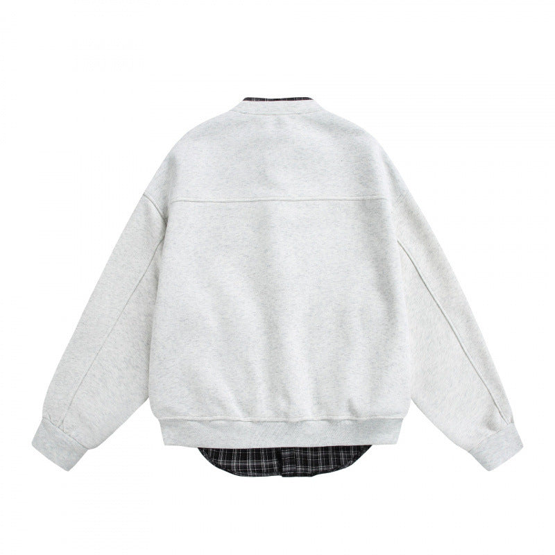 Men's Oversized College-Style Sweat Jacket with Concealed Snap Button Placket and Checked Lining Mune Fashion