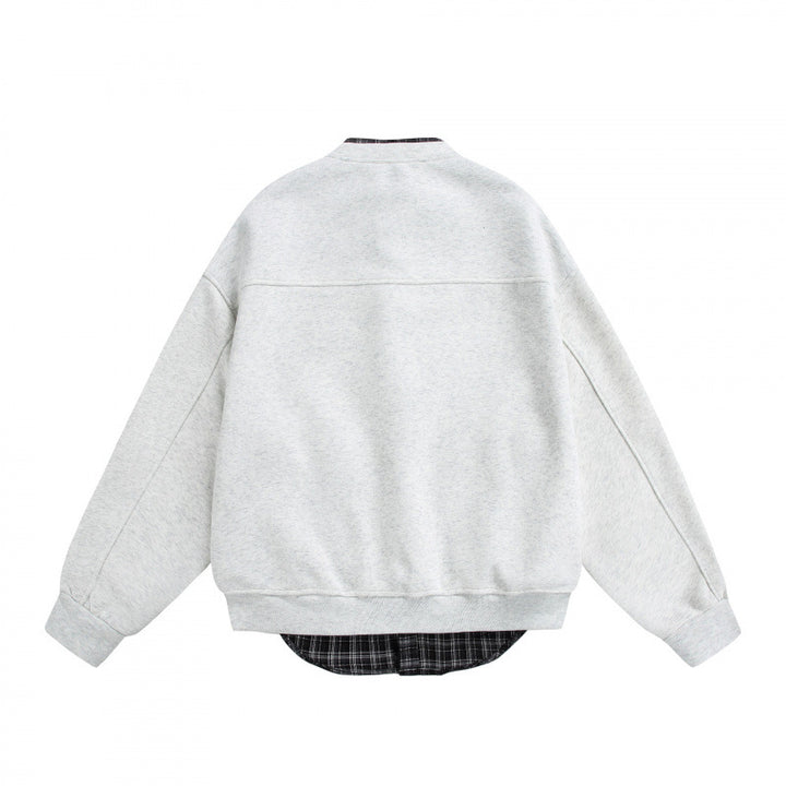 Men's Oversized College-Style Sweat Jacket with Concealed Snap Button Placket and Checked Lining Mune Fashion