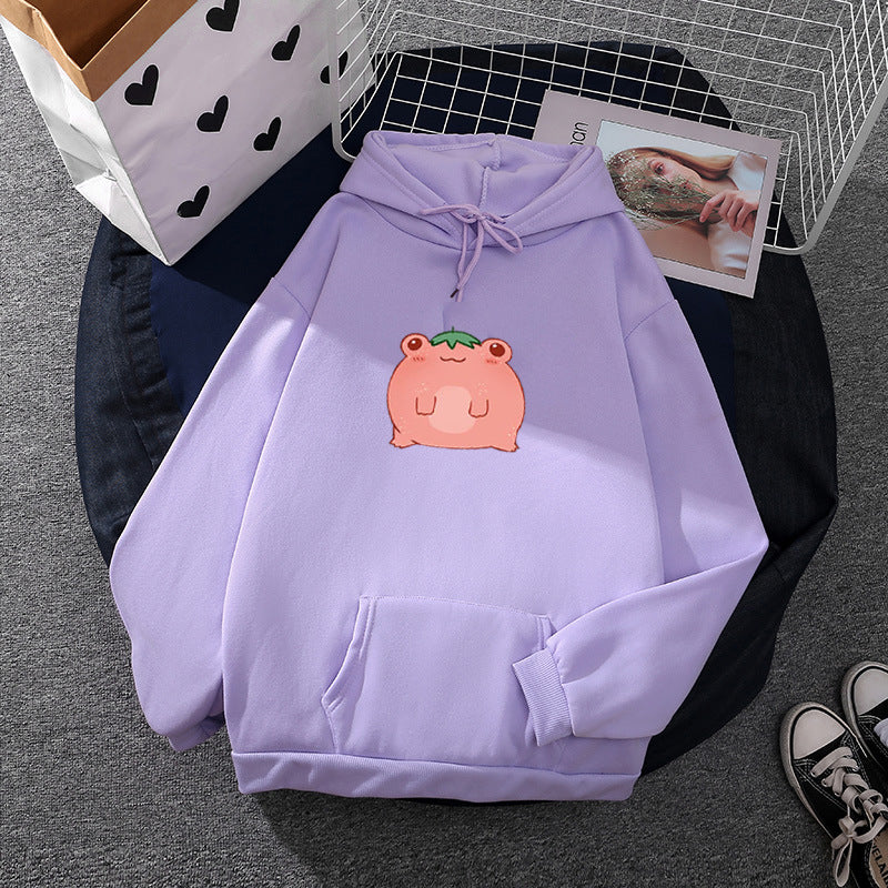Women's oversized hoodie made of microfleece with cartoon frog motif and kangaroo pocket Mune Fashion