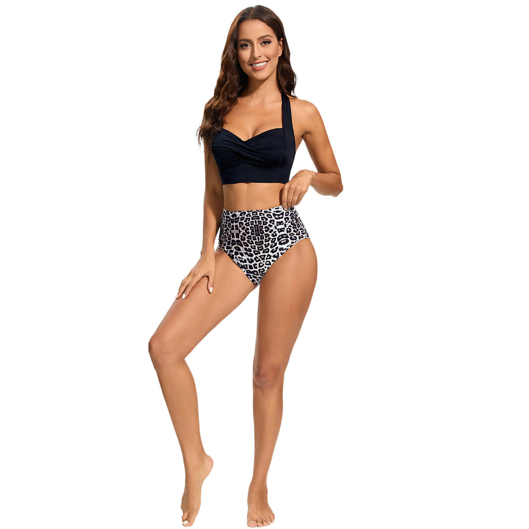 Women's High-Waisted Bikini Set with Padded Top and Leopard Design Mune Fashion
