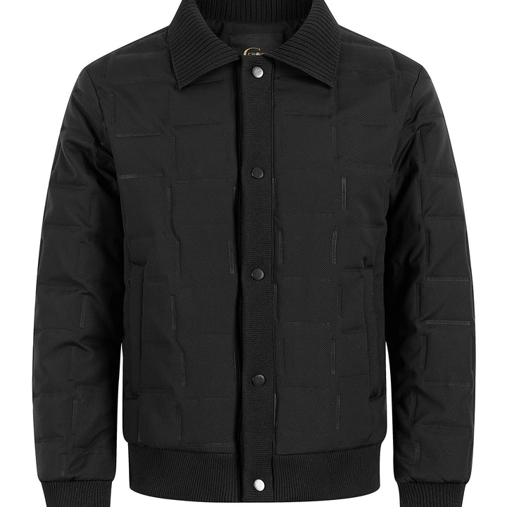 Men's Padded Bomber Jacket with Ribbed Collar and Square Quilting Mune Fashion
