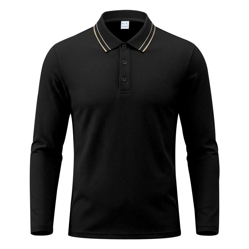 Men's long-sleeve pique polo shirt with contrast collar and triple-button placket Mune Fashion