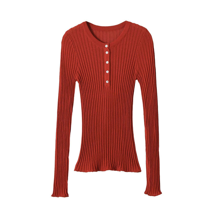 Women's Striped Knit Sweater with Henley Button Placket and Oversized Silhouette Mune Fashion