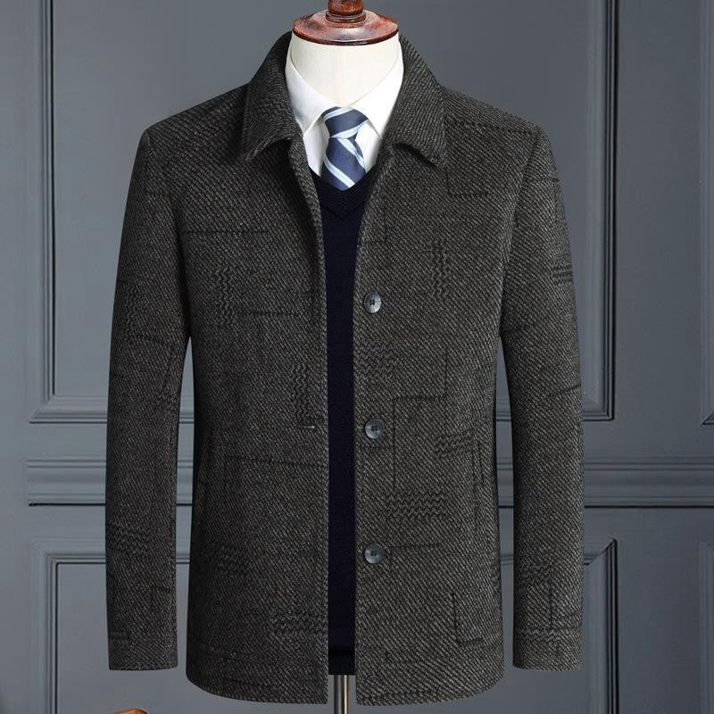 Men's elegant wool blend coat with textured weave look and button placket Mune Fashion