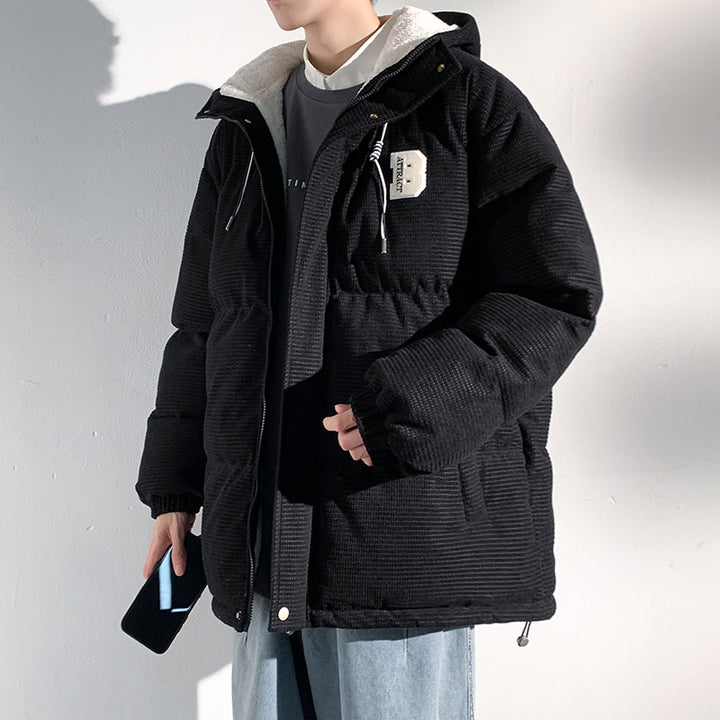 Men's Padded Cord Quilted Jacket with Hood, Teddy Fleece Lining and Oversized Fit Mune Fashion
