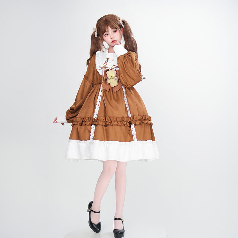 Women's Playful Costume Dress with Ruffles and Teddy Bear Motif Mune Fashion