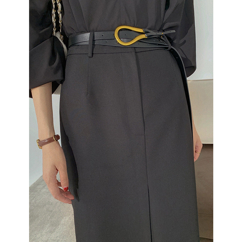Women Elegant Midi Skirt with Side Slit Mune Fashion