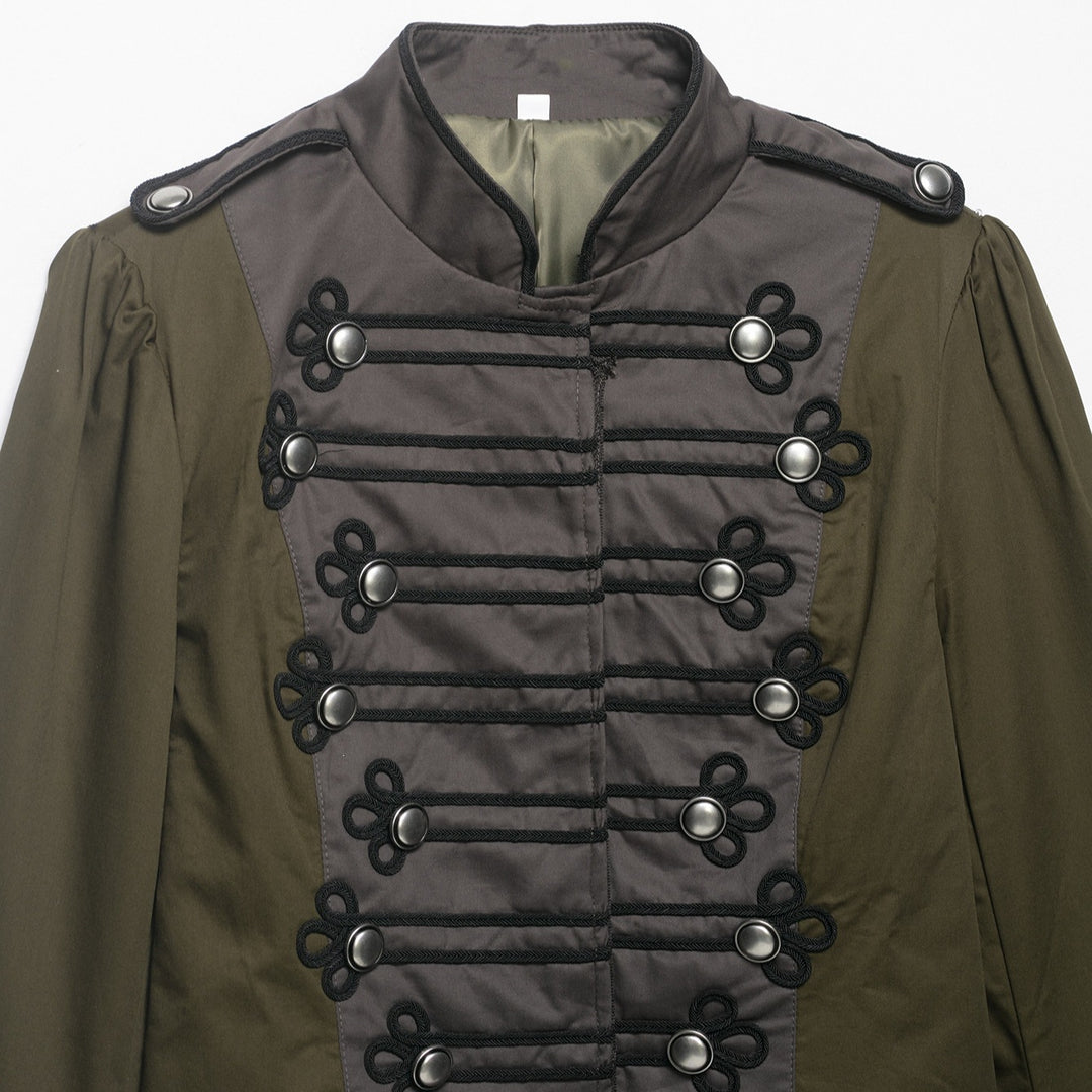 Ladies short jacket in military style with stand-up collar, decorative frog and epaulettes Mune Fashion