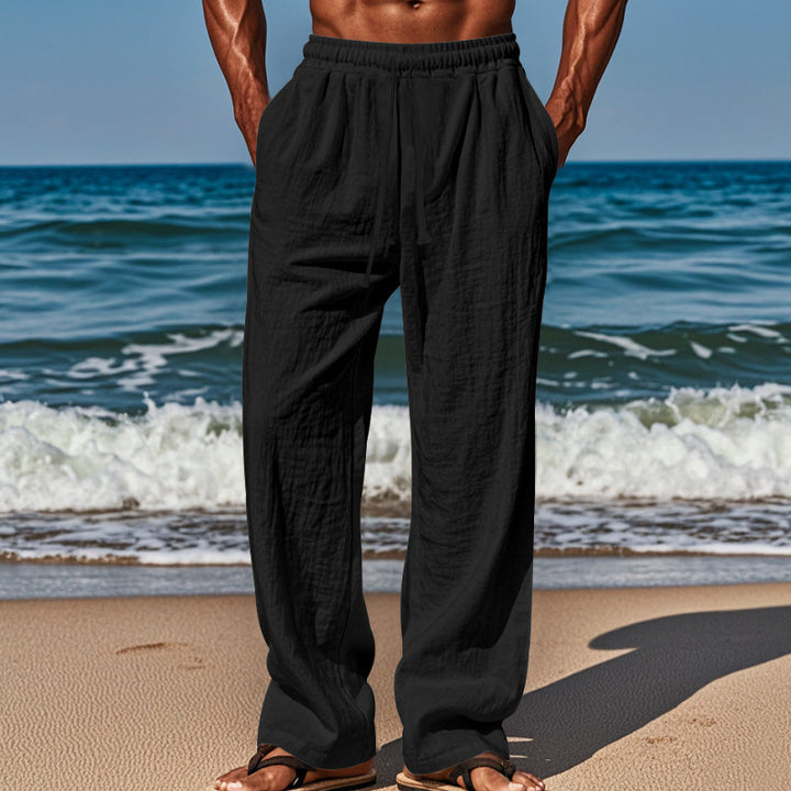 Men's lightweight linen pants with a loose fit, elastic waistband and drawstring Mune Fashion