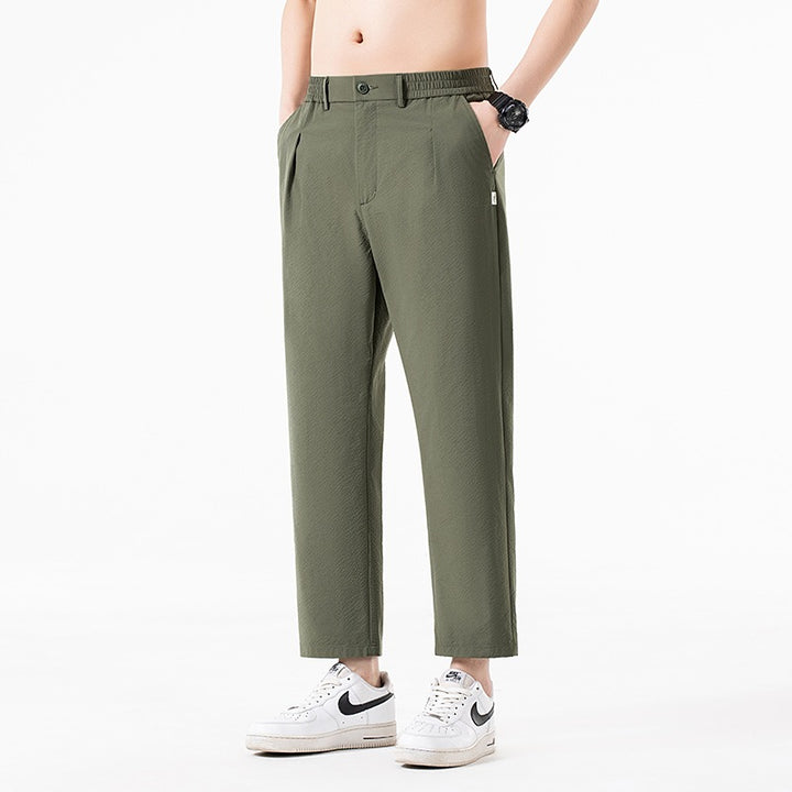 Men's cropped trousers with wide leg, semi-elastic waistband and crease Mune Fashion