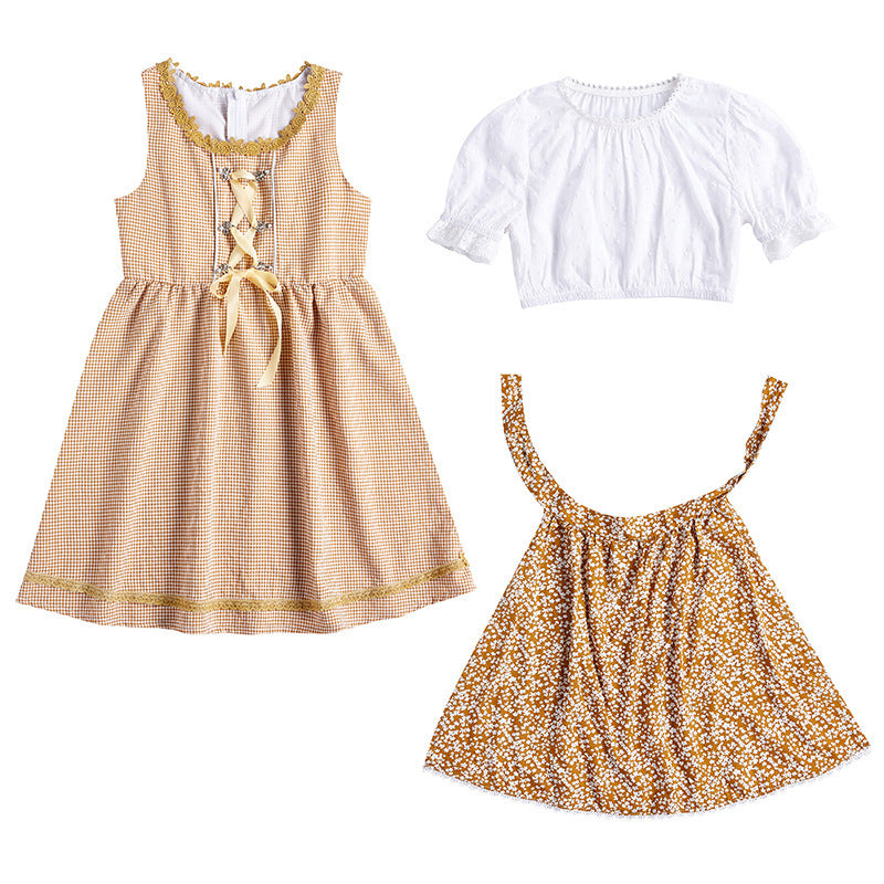 Women's traditional dirndl set with laced bodice, embroidered puff blouse and removable apron Mune Fashion