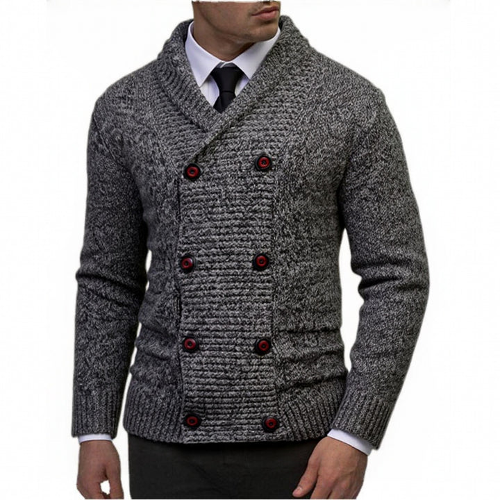 Men's knitted cardigan with double-breasted button placket and shawl collar Mune Fashion