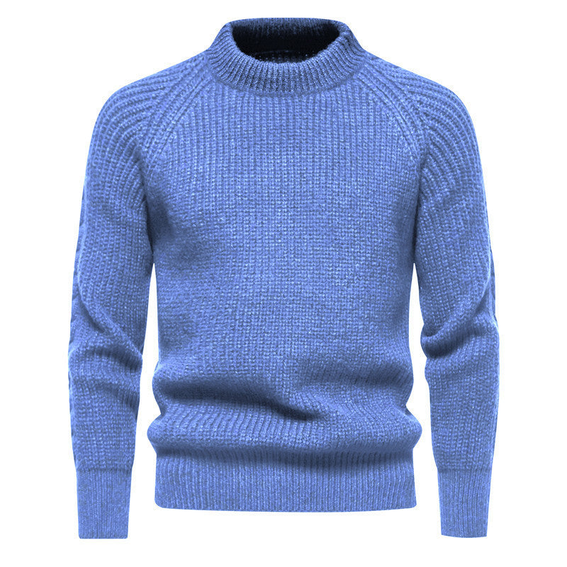Men's fine knit pullover with short roll neck, raglan sleeves, and textured waffle look Mune Fashion
