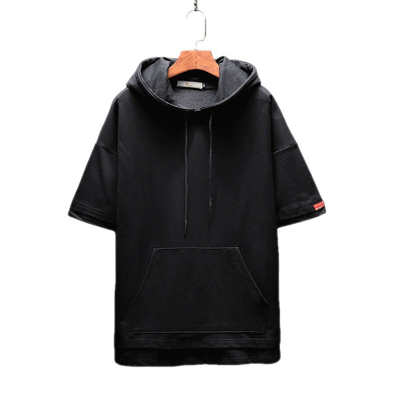Men's short-sleeved hoodie T-shirt with kangaroo pocket and layered look Mune Fashion