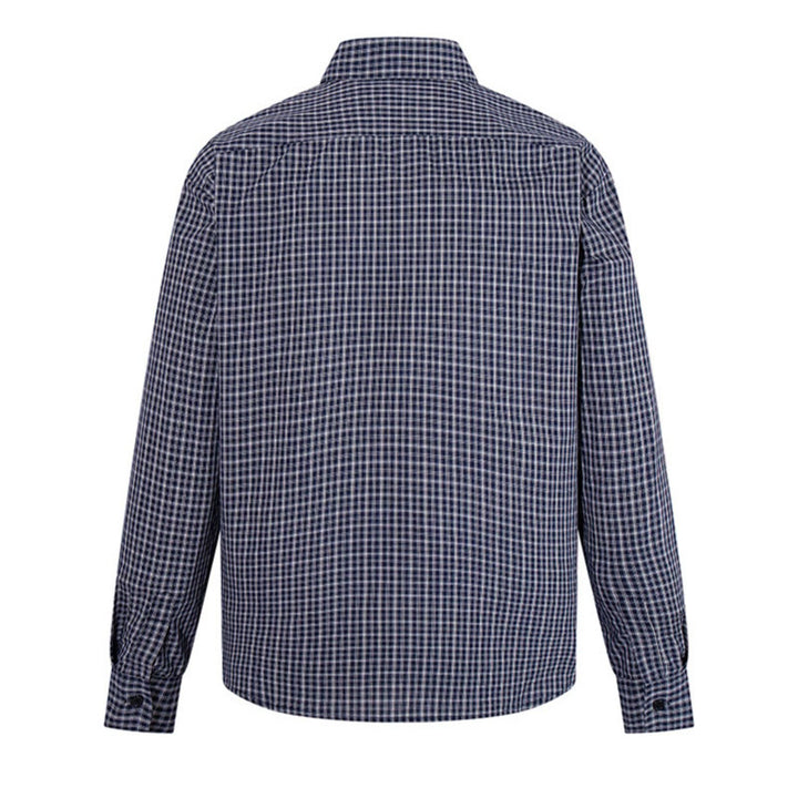 Men's Checked Long Sleeve Shirt in Relaxed Fit with Chest Pocket and Kent Collar Mune Fashion