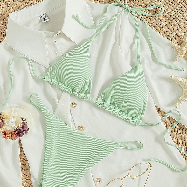 Women's triangle bikini with adjustable ties and stylish ribbed design Mune Fashion