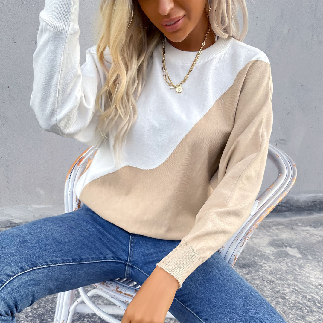 Women's Oversized Sweatshirt with Asymmetrical Color Block and Dropped Shoulder Mune Fashion