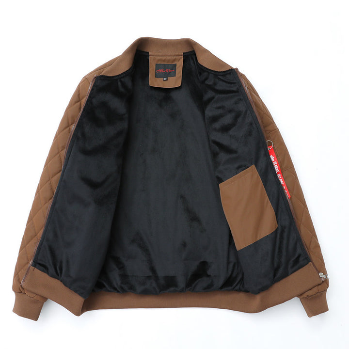 Men's Quilted Bomber Jacket with Diamond Pattern and Arm Pocket Mune Fashion