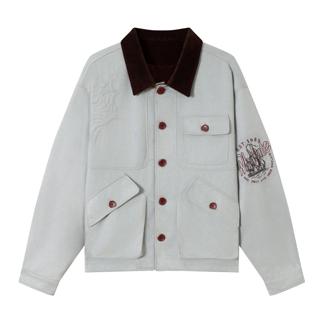 Men's short jacket made of suede look with cord collar and utility pockets Mune Fashion
