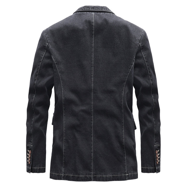 Men's Cotton Denim Blazer in Vintage Look with Contrast Stitching Mune Fashion