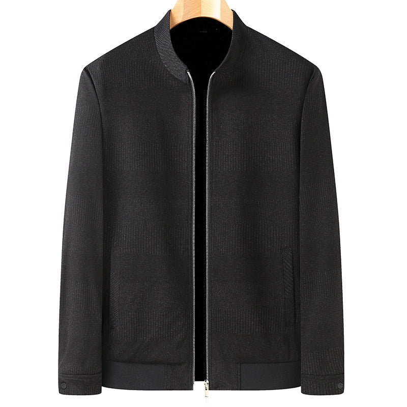 Men's bomber jacket with jacquard stripe structure, stand-up collar and concealed zipper Mune Fashion